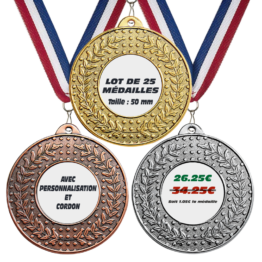 Lot 25 Médailles porte-centre fer 50 mm Or, Argent, Bronze