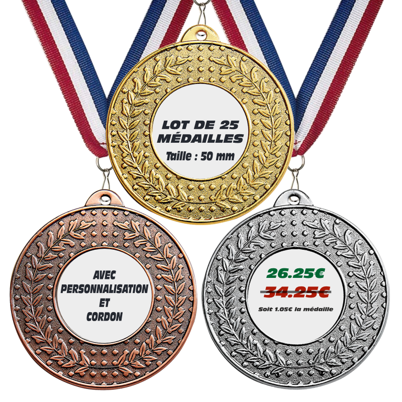 Lot 25 Médailles porte-centre fer 50 mm Or, Argent, Bronze