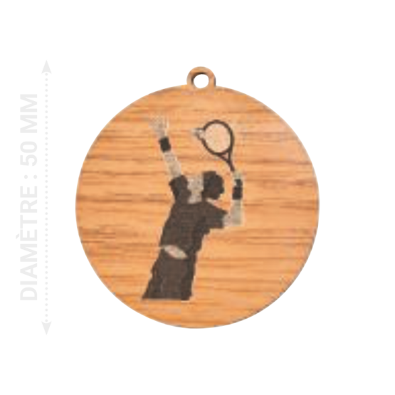 Médaille en bois tennis diamètre 50 mm Ref.MBG012