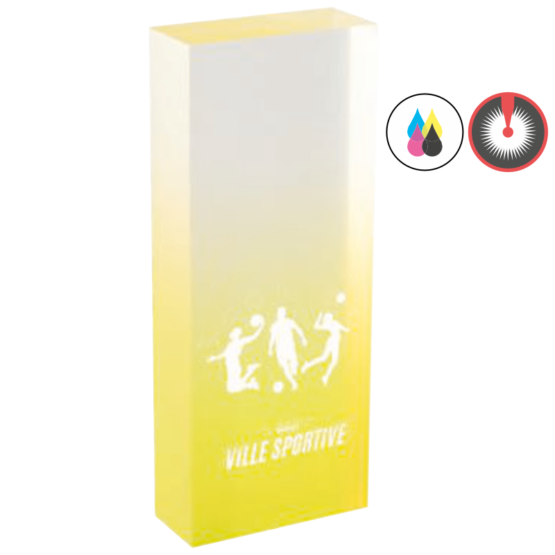 Trophée acrylique personnalisable jaune H.14 cm Ref.PL5157