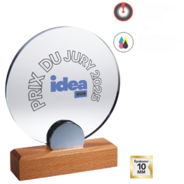 Trophée acrylique personnalisable épaisseur 10 mm socle bois H.22 20 18 cm Ref.PL5175