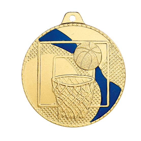 Médaille frappée fer Basket 50mm bleu Or
